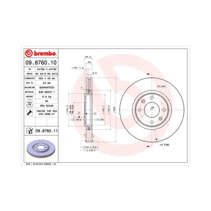 Гальмівний диск Brembo 09.8760.11