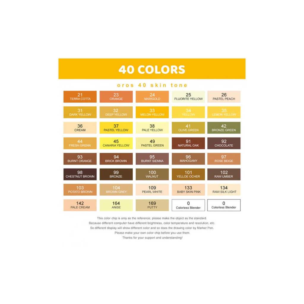 Художественный маркер Arrtx Спиртовые Oros ASM-03YL 40 цветов, желтые оттенки (LC302499) изображение 8