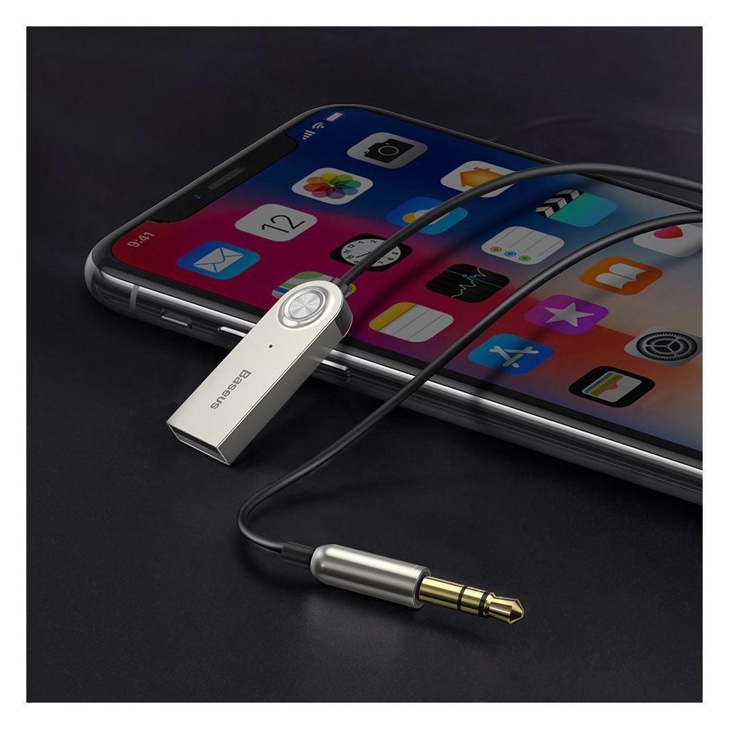 FM модулятор Baseus Bluetooth Audio Adapter AUX/USB with mic (CAB01-01) Silver (CAB01-01) зображення 8