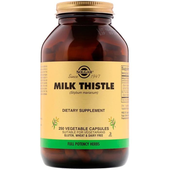 Трави Solgar Розторопша, Milk Thistle, 250 вегетаріанських капсул (SOL-03973)