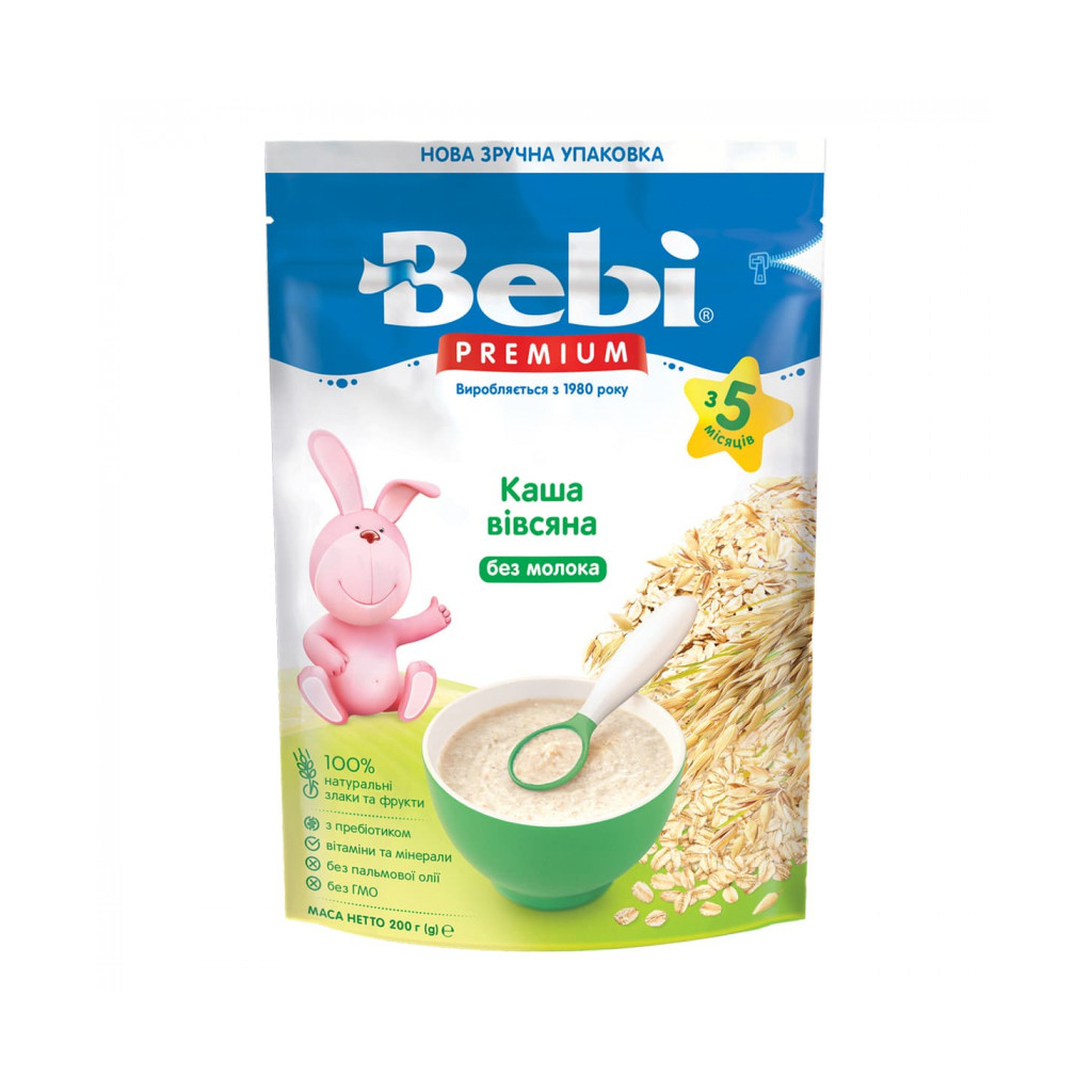 Детская каша Bebi Premium безмолочная Овсяная с 5 мес. 200 г (8606019654375)