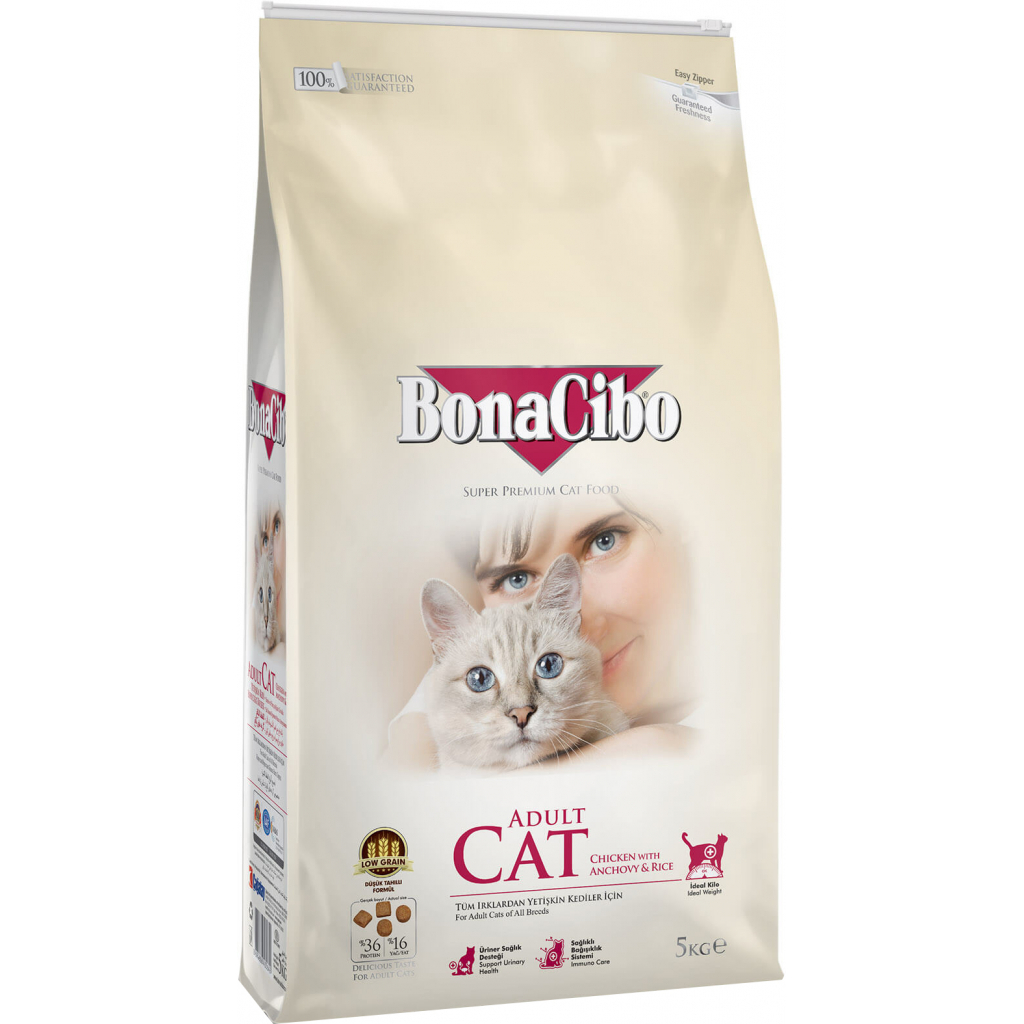 Сухой корм для кошек BonaCibo Adult Cat Chicken&Rice with Anchovy 5 кг (8694686405642)