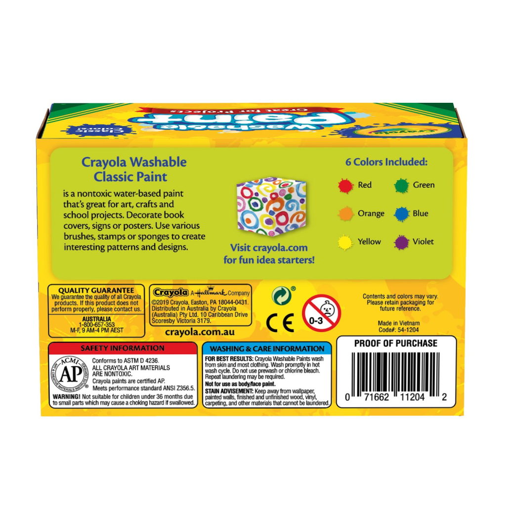 Гуашевые краски Crayola Classic washable 6 шт (54-1204) изображение 5
