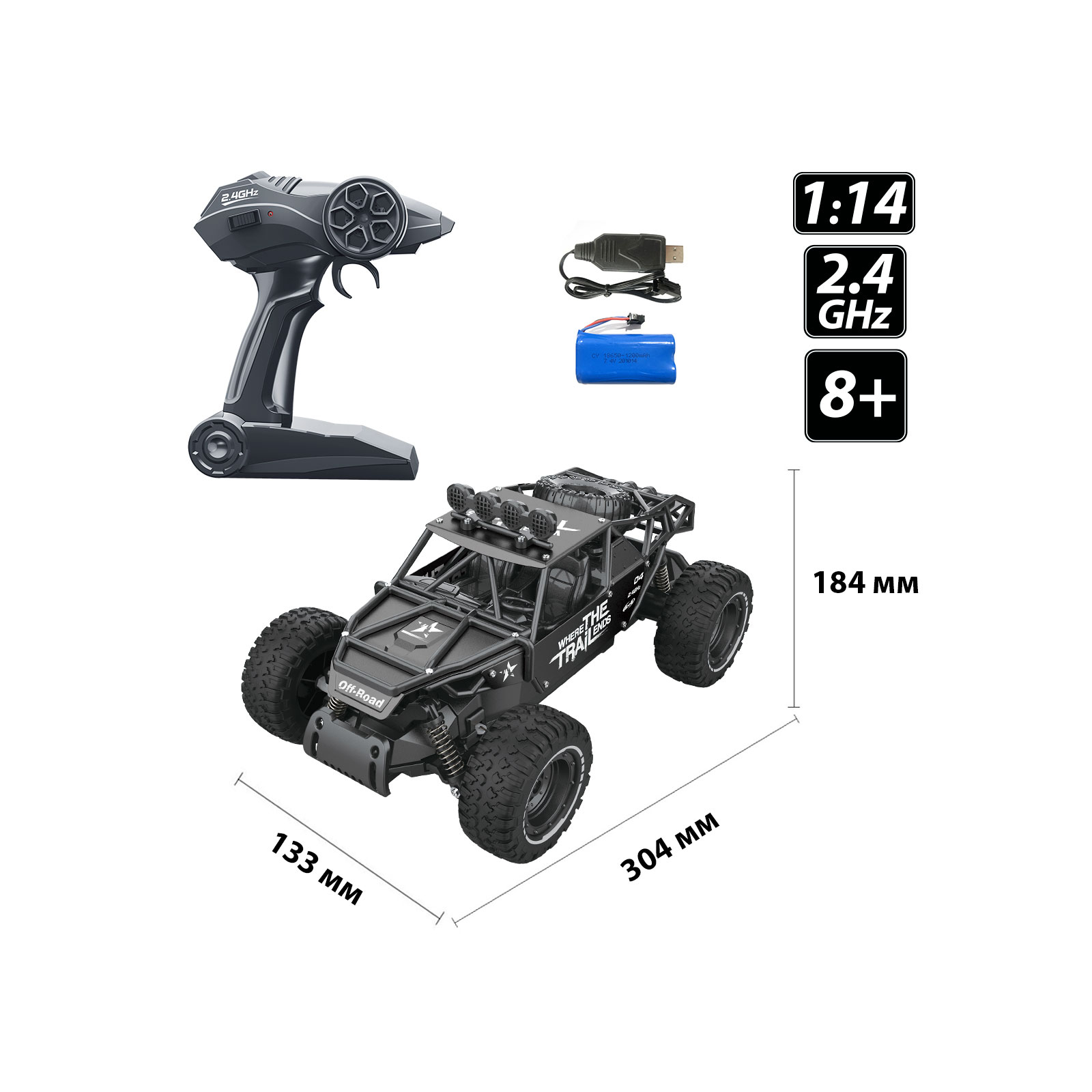 Радіокерована іграшка Sulong Toys OFF-ROAD CRAWLER – RACE (матовий чорний, метал. корпус, аккум.6V, 1:14) (SL-309RHMBl) зображення 4