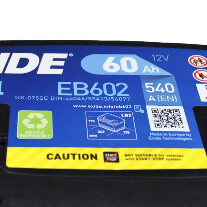 Аккумулятор автомобильный EXIDE EXCELL 60Ah Н Ев (-/+) (540EN) (EB602) изображение 3