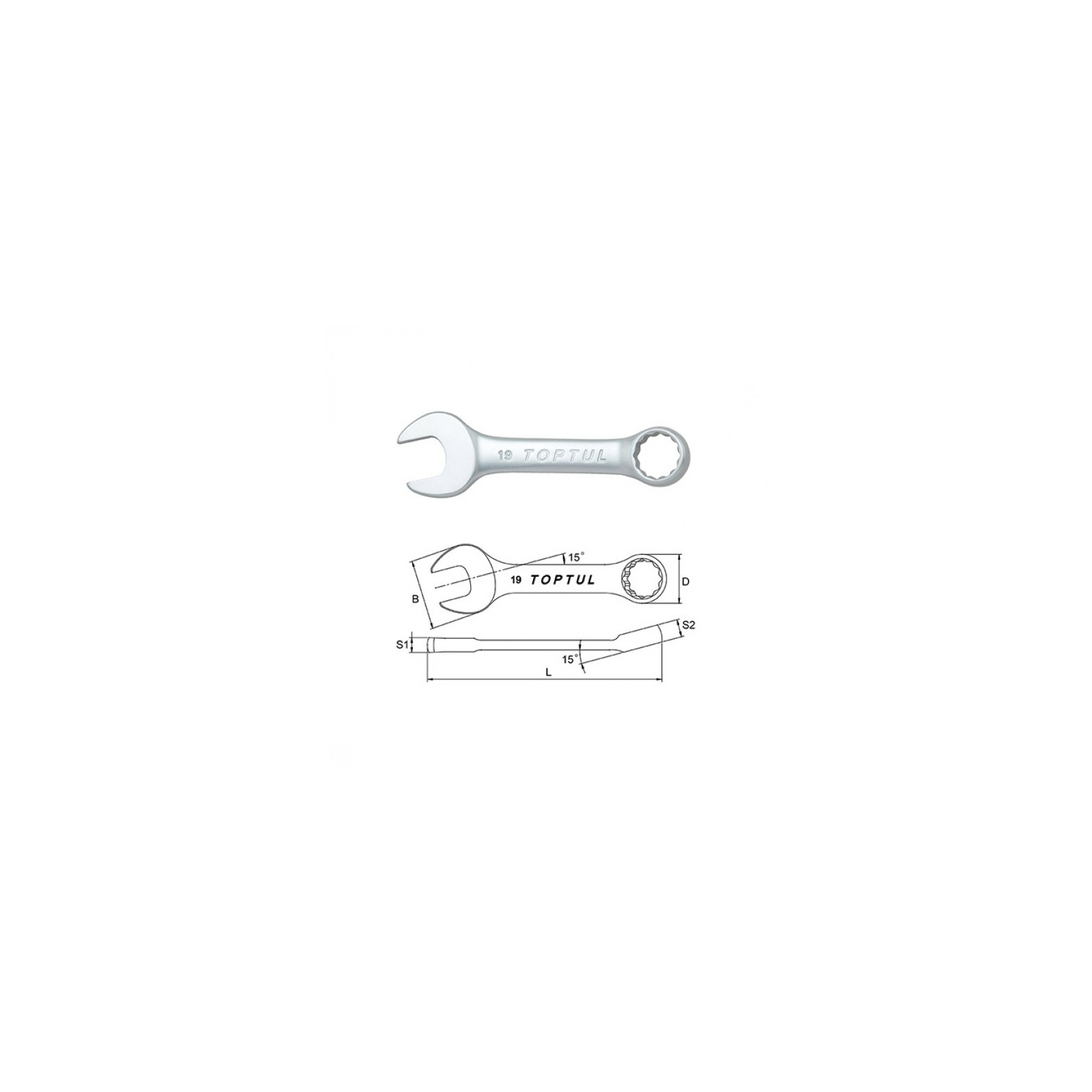 Ключ Toptul рожково-накидной короткий 16мм (AAAF1616) изображение 2