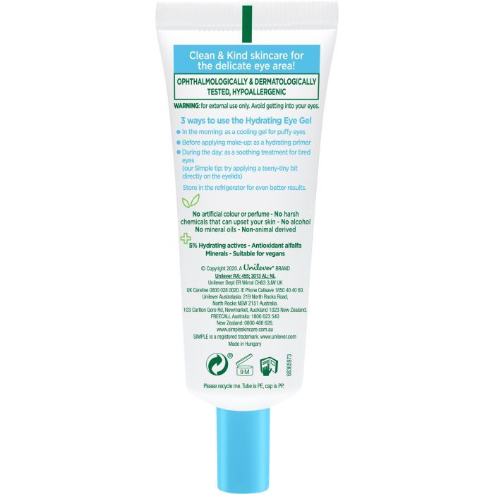 Гель для обличчя Simple Hydrating Eye Gel Water Boost Зволожуючий для області навколо очей 25 мл (8720181047879) зображення 2