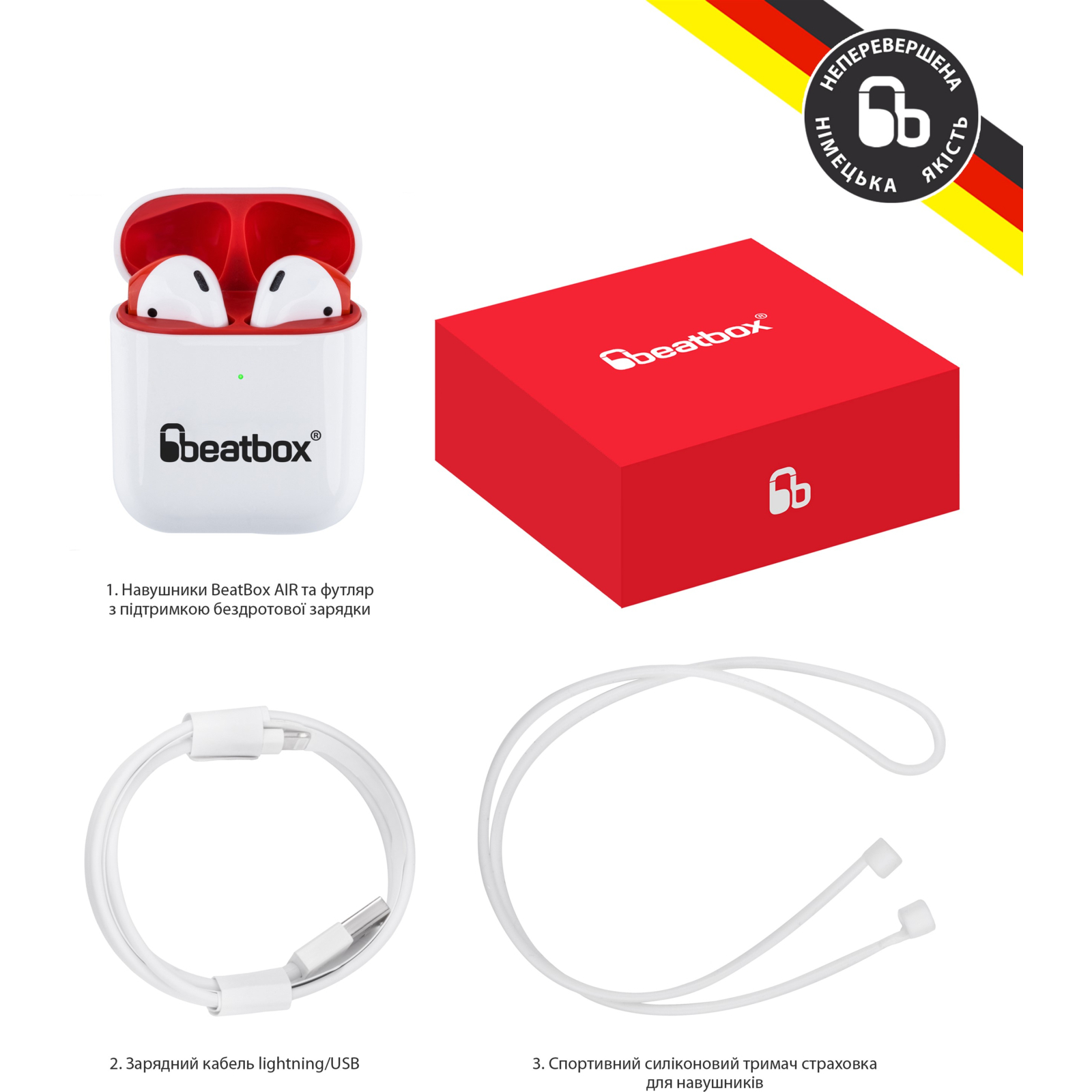 Наушники BeatBox PODS AIR 2 Wireless Charging White-Red (bbpair2wcwr) изображение 6