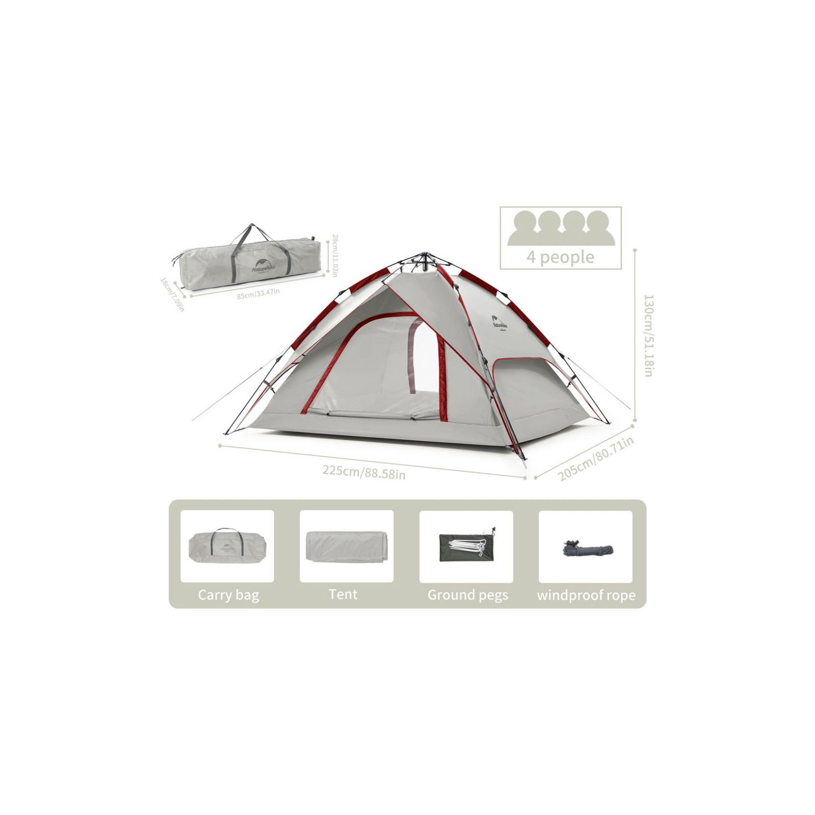 Палатка Naturehike NH21ZP008 4x Grey/Red (6927595777572) изображение 6