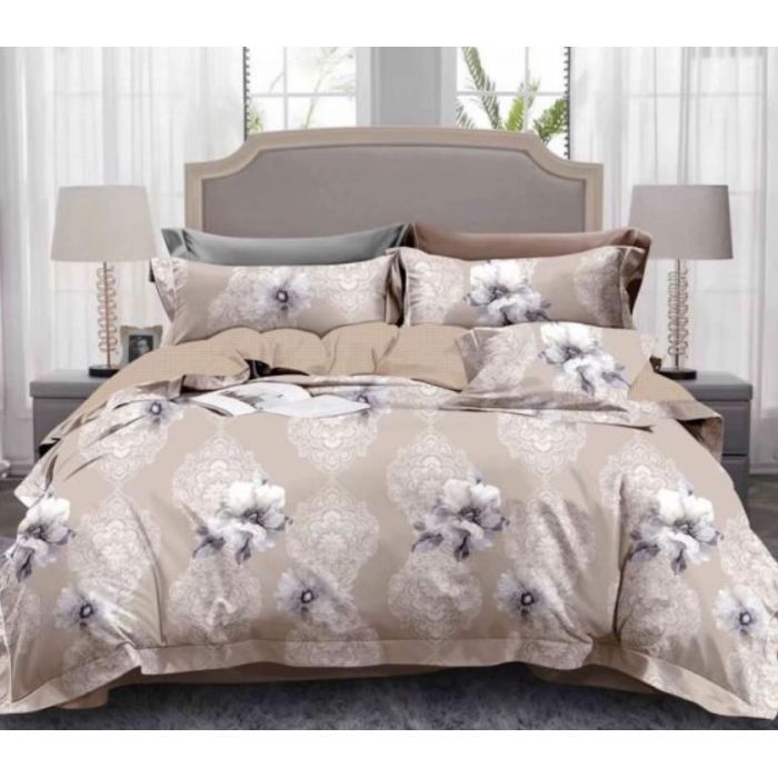 Постільна білизна ШЕМ Royal Satin бежеві квіти полуторний 150 х 215 (1,5 RS_беж квіти)