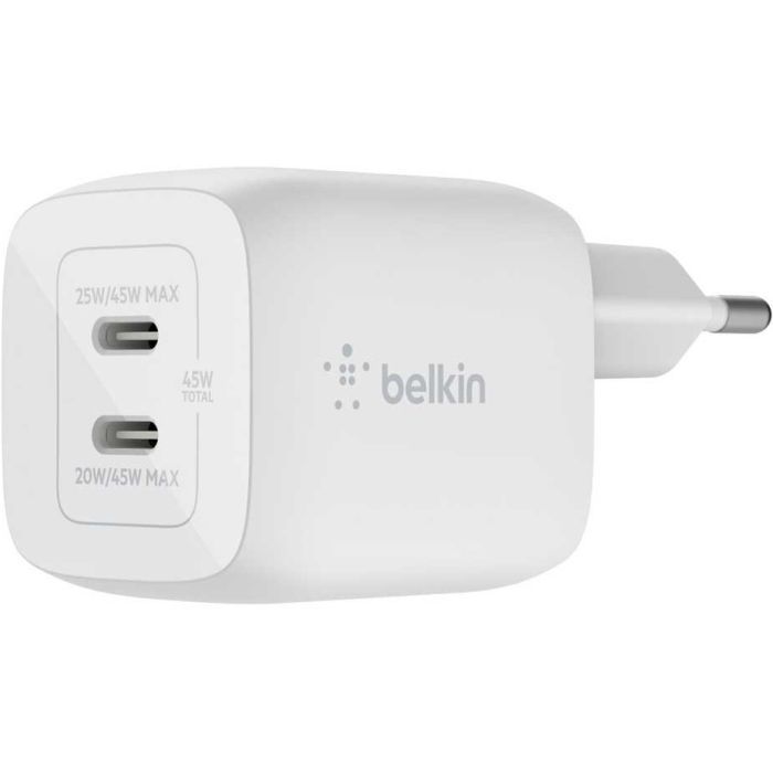 Зарядное устройство Belkin 45W 2хUSB-С GAN PD PPS white (WCH011VFWH)