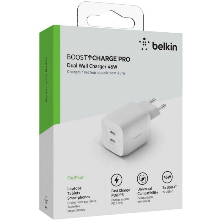Зарядное устройство Belkin 45W 2хUSB-С GAN PD PPS white (WCH011VFWH) изображение 2