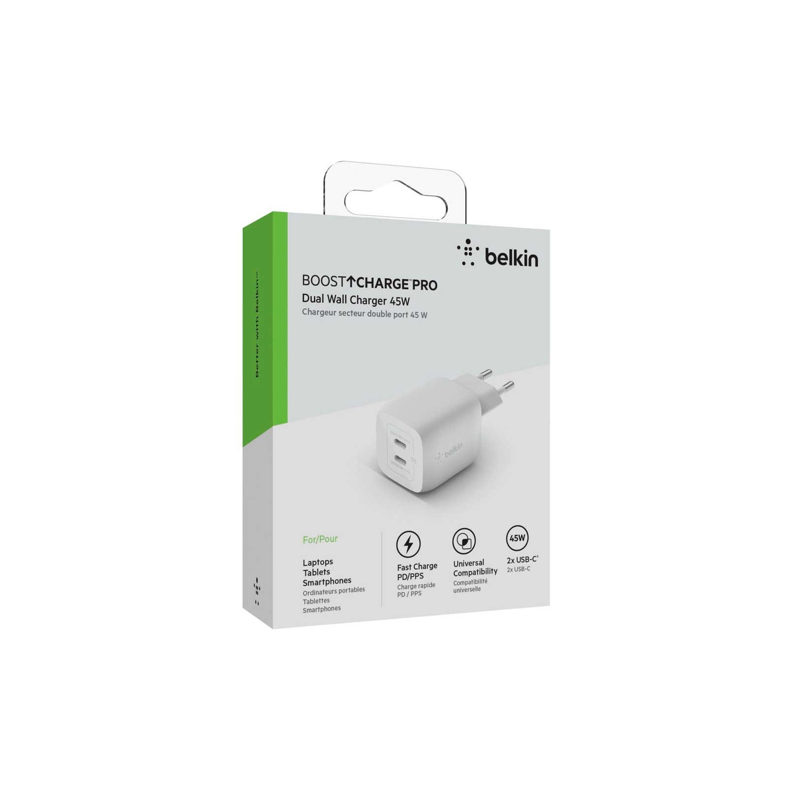 Зарядное устройство Belkin 45W 2хUSB-С GAN PD PPS white (WCH011VFWH) изображение 2
