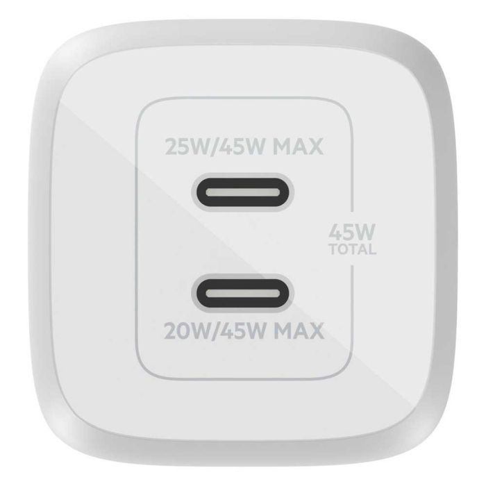 Зарядное устройство Belkin 45W 2хUSB-С GAN PD PPS white (WCH011VFWH) изображение 4