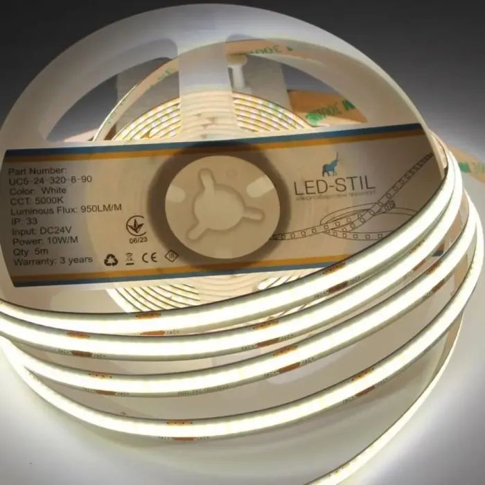 Світлодіодна стрічка LED-STIL 5000K 10 Вт/м COB 320 діодів IP33 24 Вольта 1000 lm нейтральне світло (UC5-24-320-8-90) зображення 2