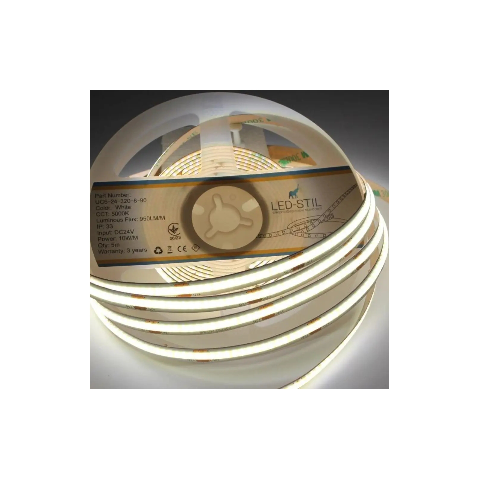 Светодиодная лента LED-STIL 5000K 10 Вт/м COB 320 диодов IP33 24 Вольта 1000 lm нейтральный свет (UC5-24-320-8-90) изображение 2