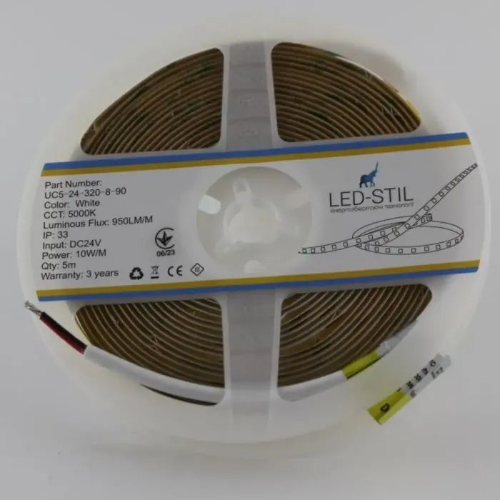 Світлодіодна стрічка LED-STIL 5000K 10 Вт/м COB 320 діодів IP33 24 Вольта 1000 lm нейтральне світло (UC5-24-320-8-90) зображення 3