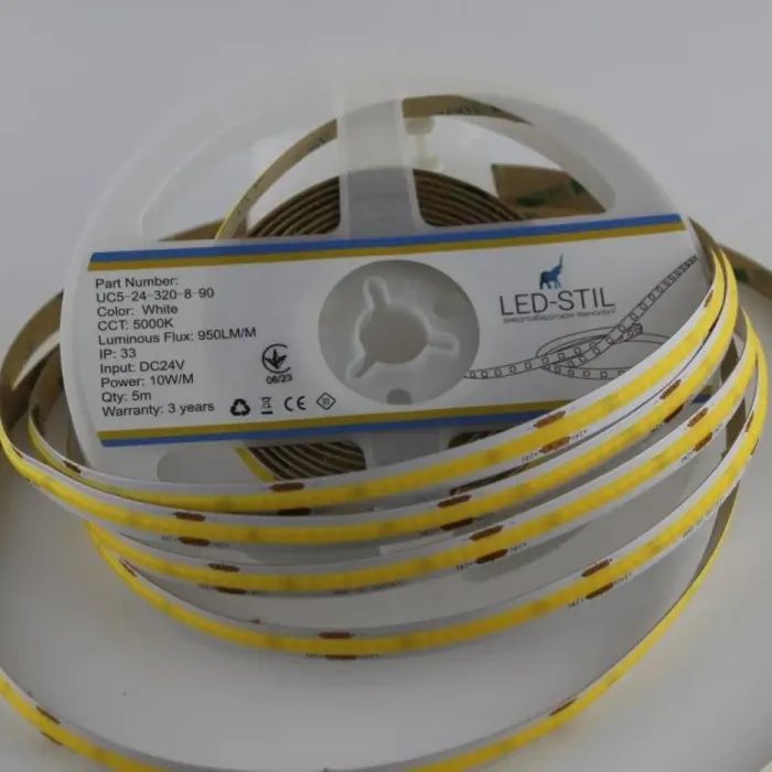 Світлодіодна стрічка LED-STIL 5000K 10 Вт/м COB 320 діодів IP33 24 Вольта 1000 lm нейтральне світло (UC5-24-320-8-90) зображення 4