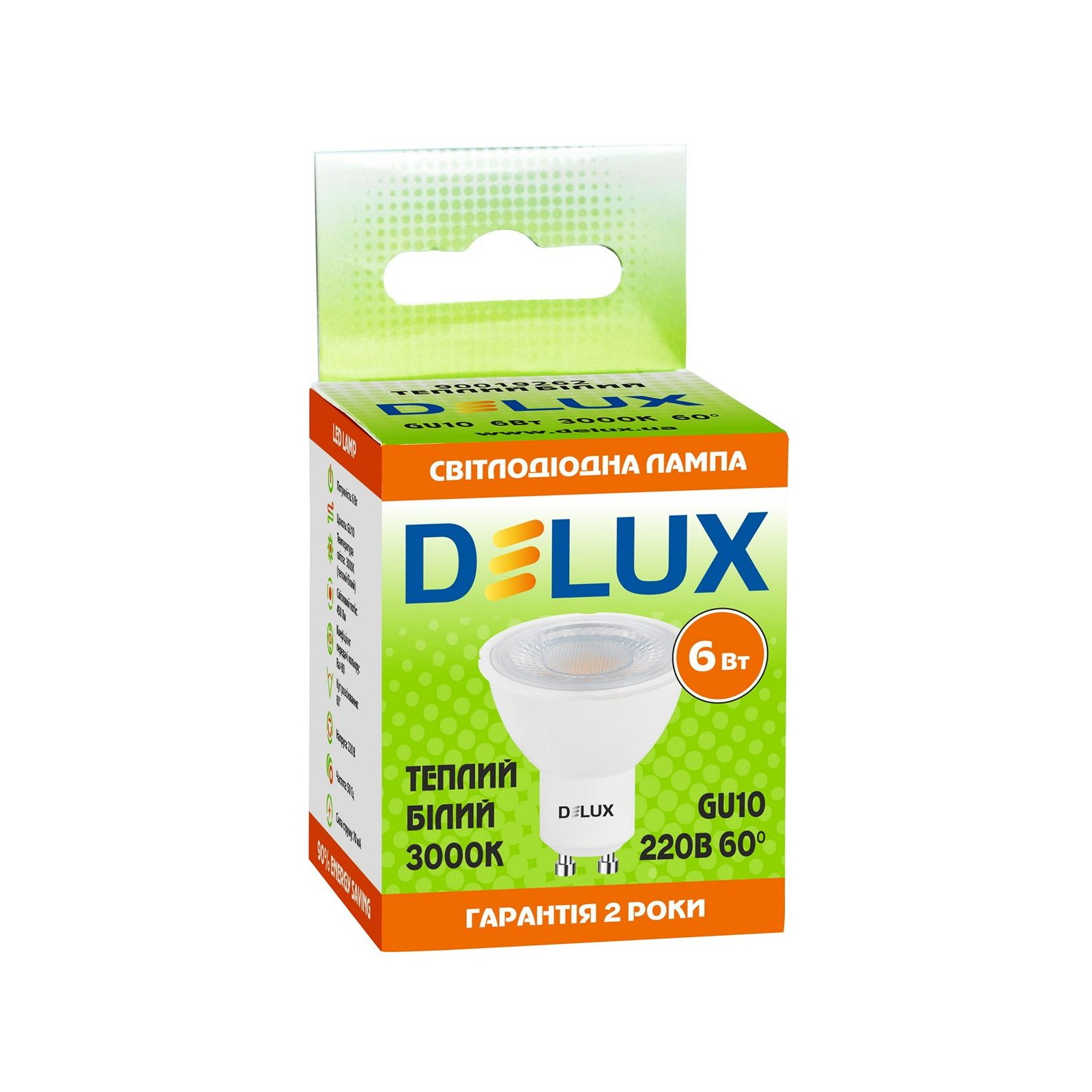 Лампочка Delux 6Вт 3000K 220В GU10 (90019262) изображение 2
