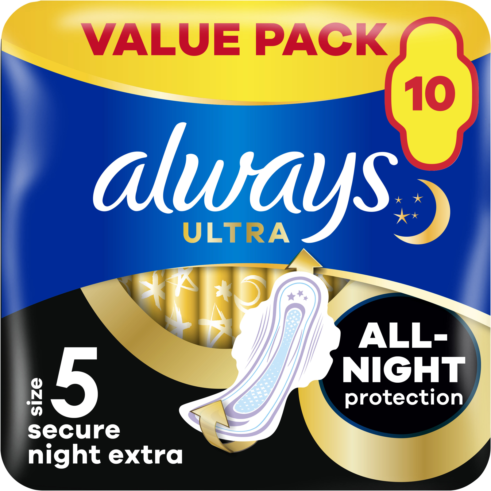 Гігієнічні прокладки Always Ultra Secure Night Extra Розмір 5 10 шт. (8006540093849)