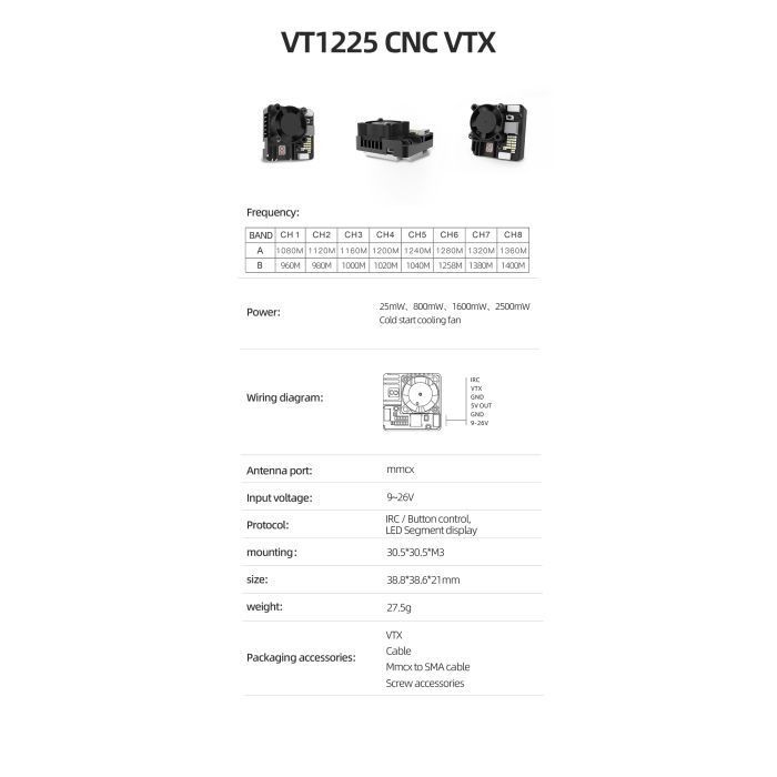 Відеопередавач (VTX) Skyzone 2.5W 1.2GHz 16CH (VT1225) зображення 4