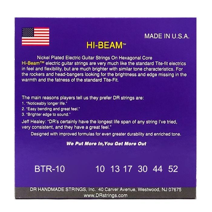 Струны для гитары DR Strings HI-BEAM Electric - Big Heavy (10-52) (BTR-10) изображение 3