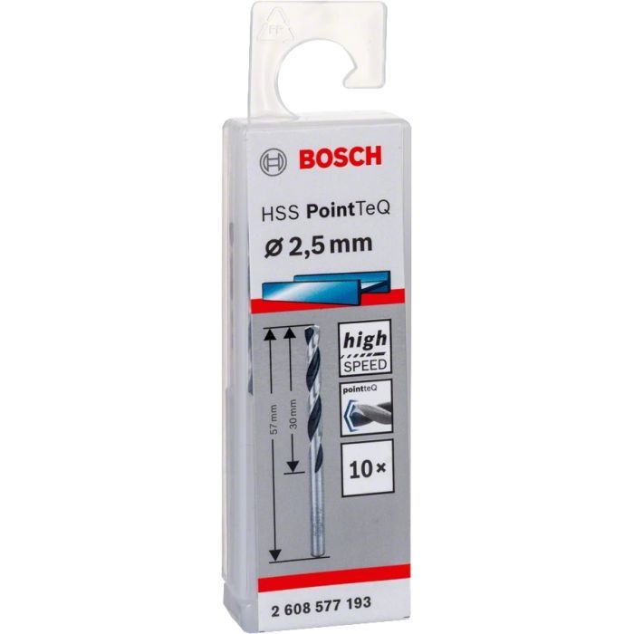 Сверло Bosch по металлу HSS-PointTeQ, 2.5х30х57мм, 10шт (2.608.577.193) изображение 2