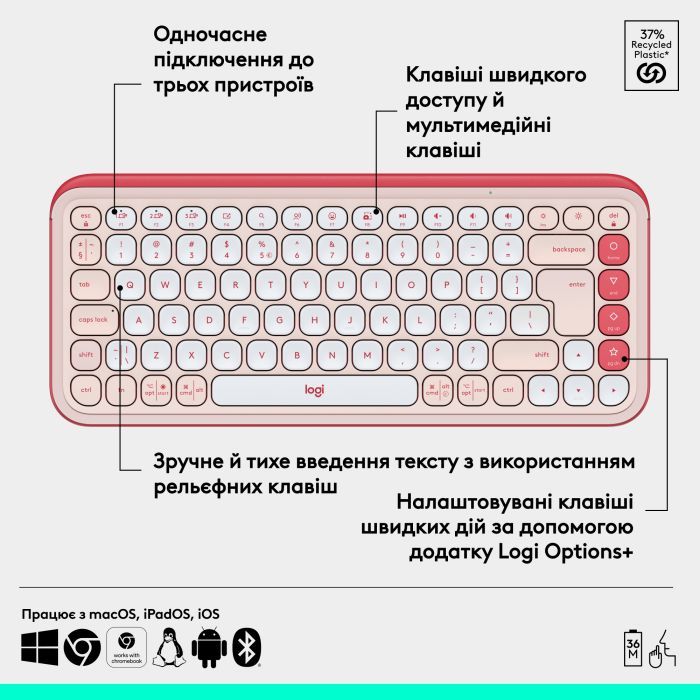 Клавіатура Logitech POP Icon Keys Bluetooth UA Lilac (920-013074) зображення 6