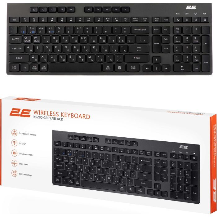 Клавиатура 2E KS280 Wireless/Bluetooth Black-Gray (2E-KS280WBGR_UA) изображение 10