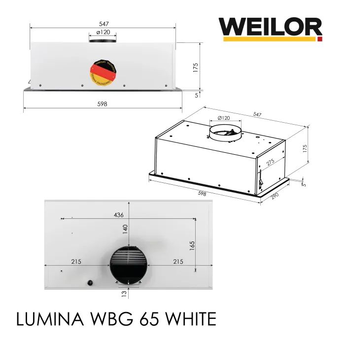 Витяжка кухонна Weilor LUMINA WBG 65 WHITE (5905538401990) зображення 12