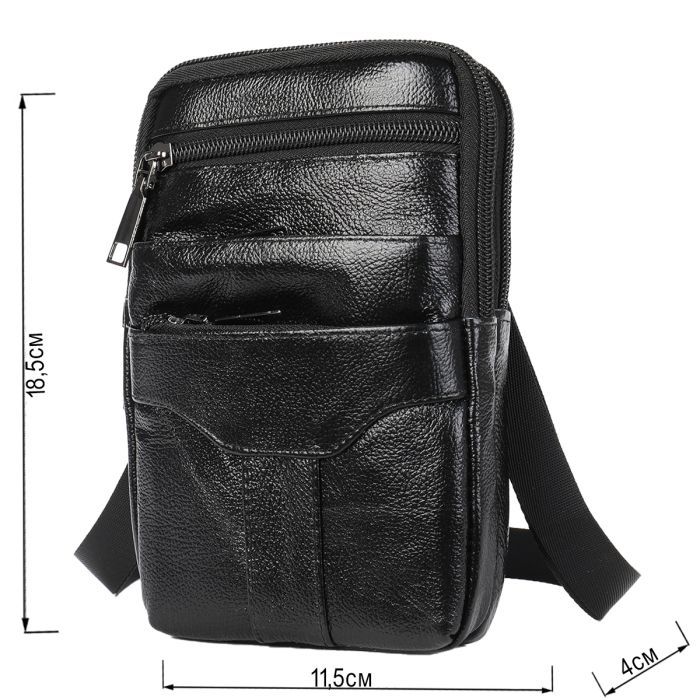 Сумка Vintage Небольшая кожаная поясная Черная (20359) изображение 3