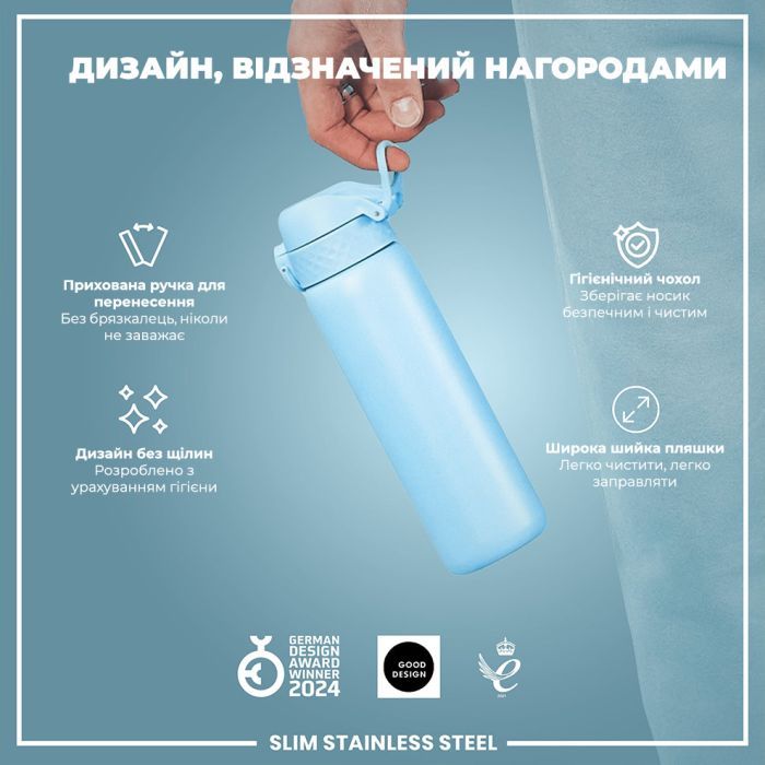 Пляшка для води ION8 OneTouch Stainless Steel 600 мл Blue (I8SS600BLU) зображення 4