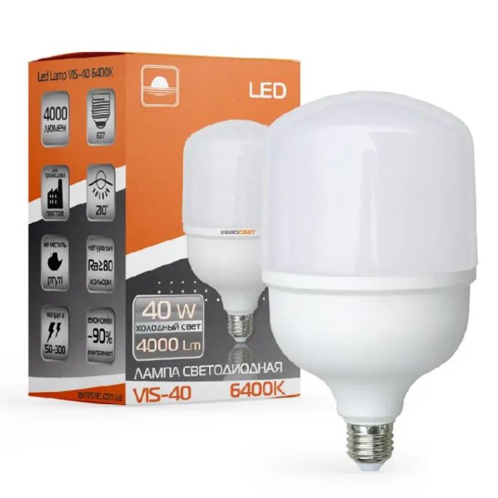 Лампочка Євросвітло 40Вт 6400К (VIS-40-E27) изображение 2