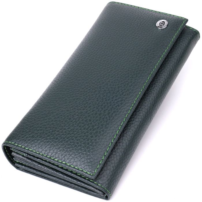 Гаманець ST Leather З натуральної шкіри Зелений (23099)