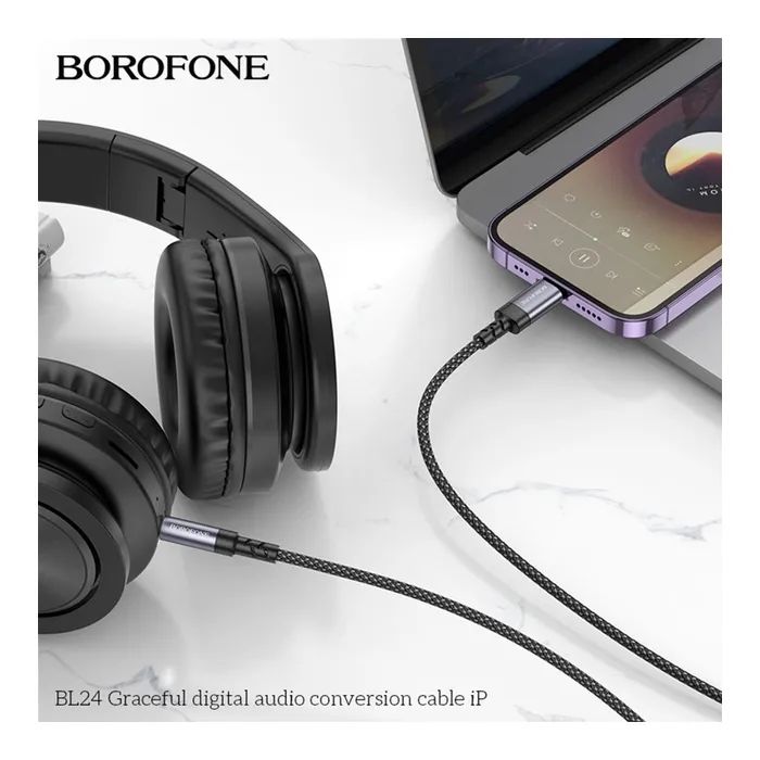 Кабель мультимедийный Lightning to 3.5mm M 1.0m grey BOROFONE (6941991118975) изображение 8