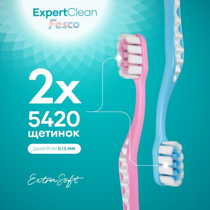 Зубная щетка Fesco Expert Clean Extra Soft Голубая 1 шт. + Розовая 1 шт. (4820204702311) изображение 3