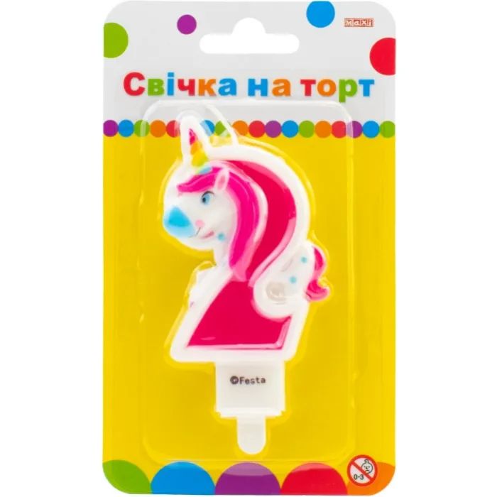 Свеча Maxi двостороння "2" із зображенням єдинорога висотою 7,62 см (MX622066-2)