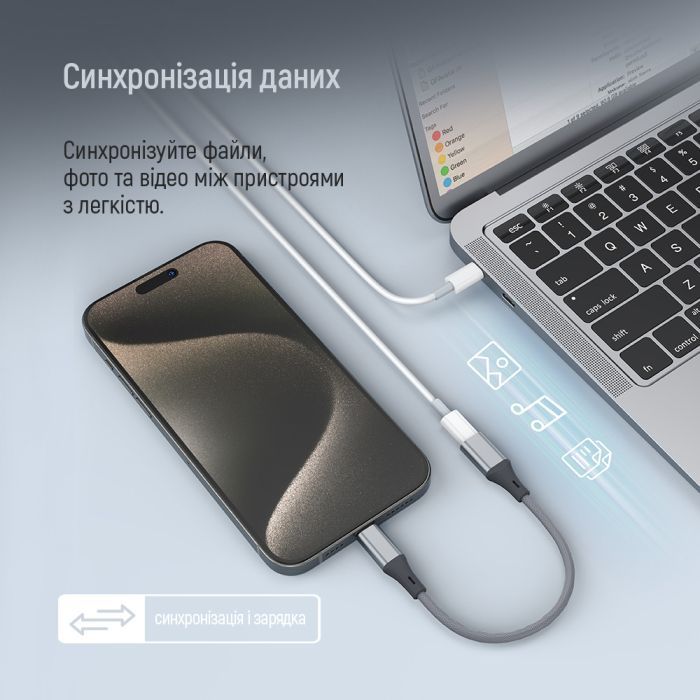 Перехідник USB-C M to Lightning F 0.17m gray ColorWay (CW-AD-CL) зображення 9