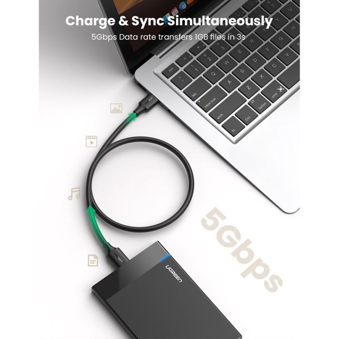 Дата кабель USB 3.0 AM to Micro B 1.0m US130 black Ugreen (10841) зображення 2