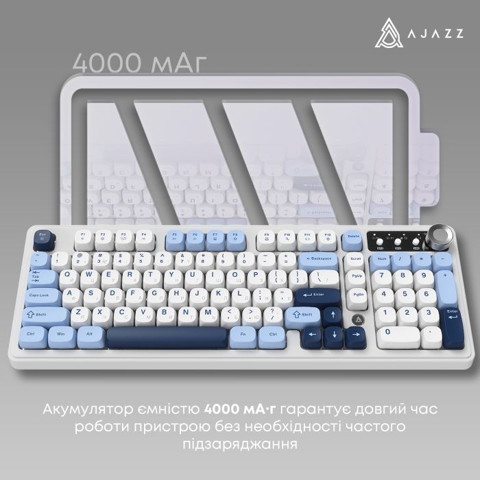 Клавиатура Ajazz AF98 Plus Wireless/Bluetooth/USB UA White/Blue (AF98-PLUS-GB) изображение 10