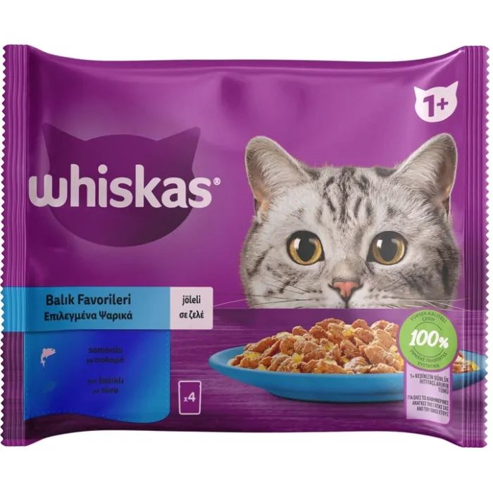 Влажный корм для кошек Whiskas тунец, лосось в желе 4х85 г (8410136025433)