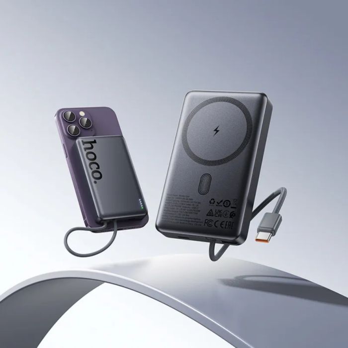 Батарея універсальна HOCO 10000 mAh Origen Dual PD/20W Magnetic with cable Type-C Metal Gray (Q44 / 714983) зображення 10