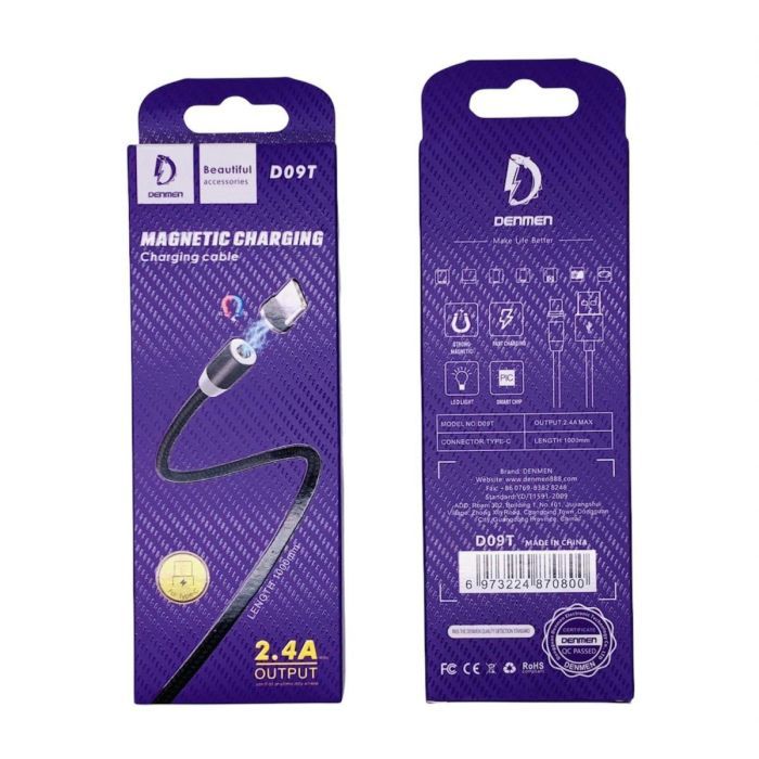 Дата кабель USB 2.0 AM to USB-C magnetic black Denmen (DN-D09T-BK) изображение 3
