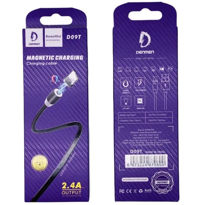 Дата кабель USB 2.0 AM to USB-C magnetic black Denmen (DN-D09T-BK) изображение 3