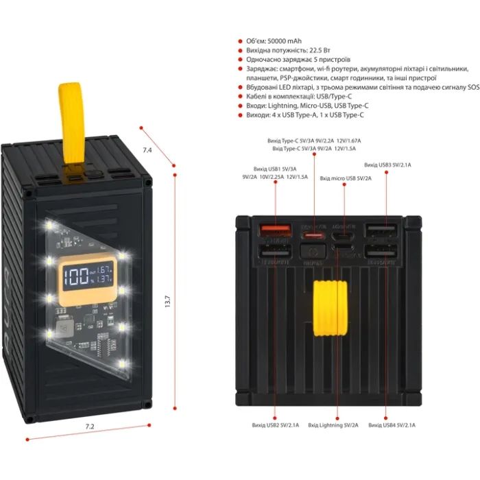 Батарея универсальная AURA NRG-P50 50000mAh 22.5W Black (PBANRG-P50B) изображение 4