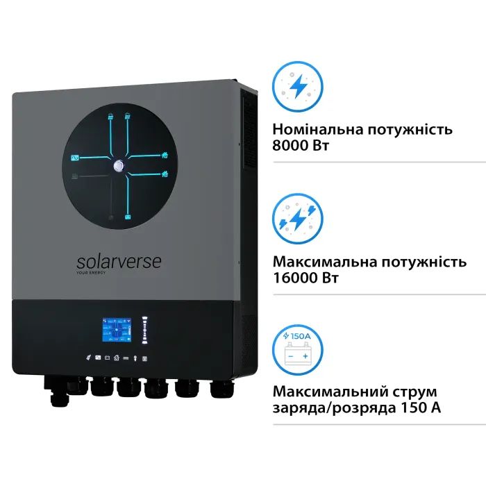 Солнечный инвертор Solarverse Ampere Double 8kW 48V 1 MPPT 220V 1ф (SV8048AD) изображение 2