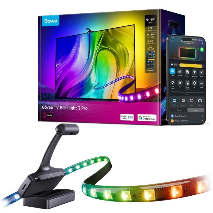 Светодиодная лента Govee Набір R2A81 Three-cameraTV Backlight 75-85'', RGBIC, WI-FI/Bluetooth, чорний (R2A81C11)