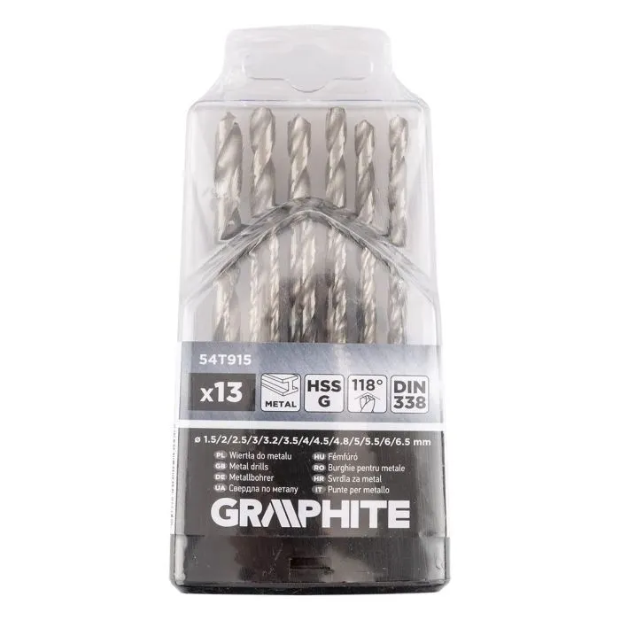 Набор сверл Graphite по металлу, HSS-G, 1.5–6.5мм, кейс, 13шт (54T915) изображение 6