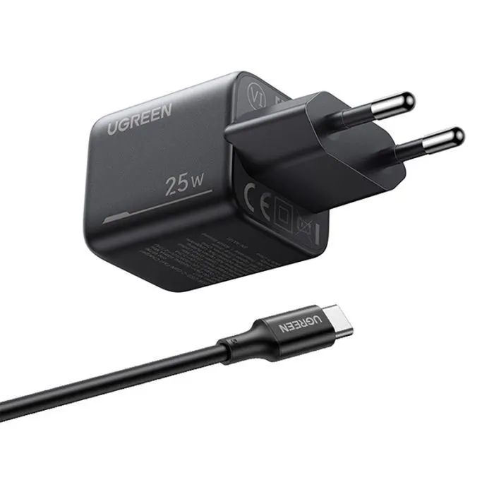 Зарядное устройство Ugreen X517 USB-C PD25W GaN + cable USB-C to USB-C 1.0m black (75103) изображение 3