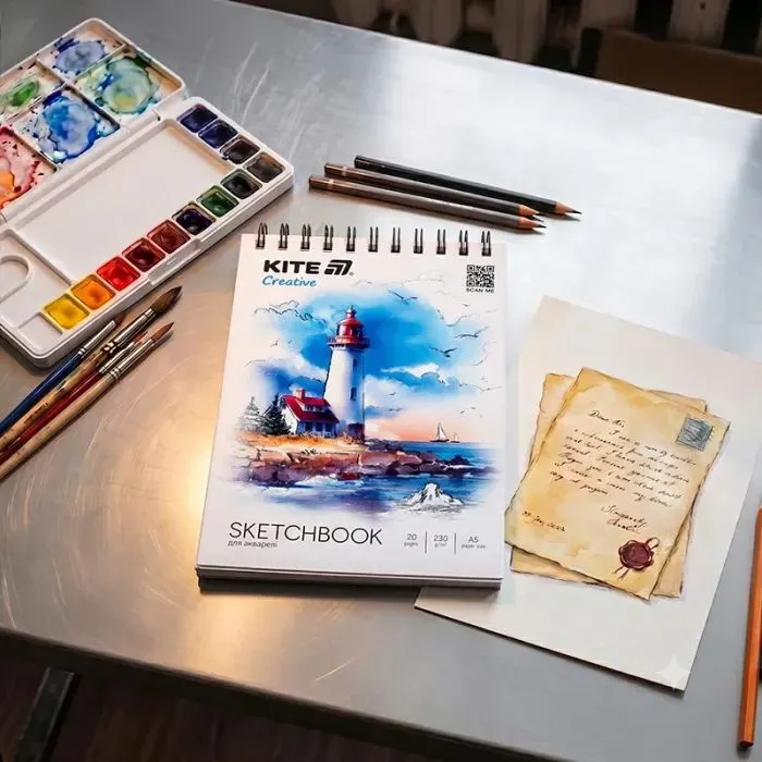 Бумага для рисования Kite Скетчбук на спирали для акварели Creative А5, 20 листов (K-1283) изображение 5